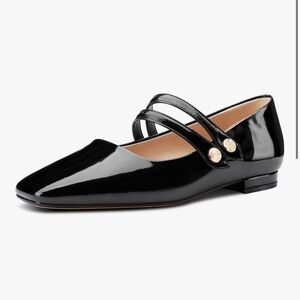 Mary Jane Shoes for Women Square Toe Flats Faux patent leather Low Heels